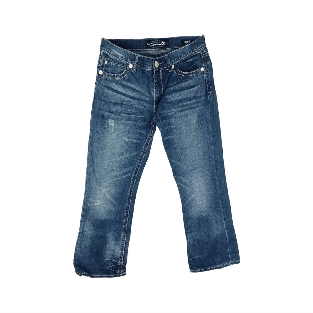 Seven 7 Cotton Jeans Low Rise Light Wash Boot Cut  Button Pockets Sz 32x30